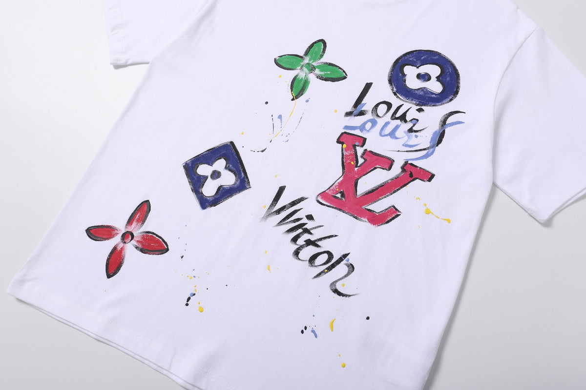 Hand drawn graffiti, splashed ink letters, logo, short sleeved T-shirt