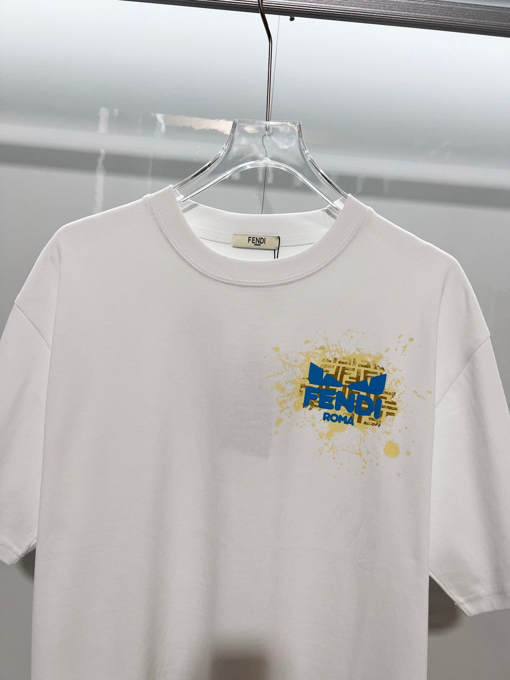 Little Monster Eye Foam Suede Offset Letter Round Neck T-shirt