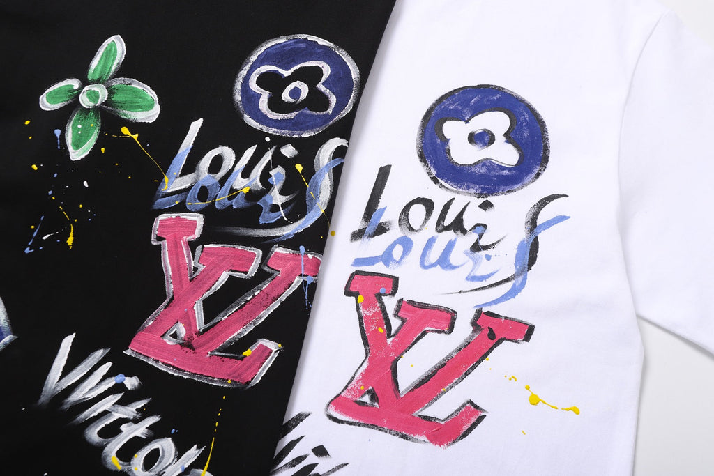 Hand drawn graffiti, splashed ink letters, logo, short sleeved T-shirt