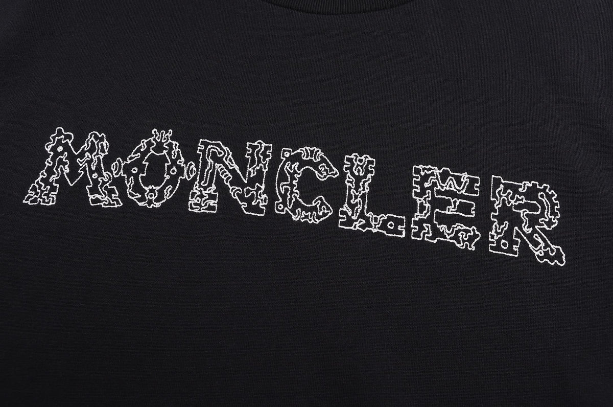Space Embroidered Logo Round Neck Cotton T-shirt