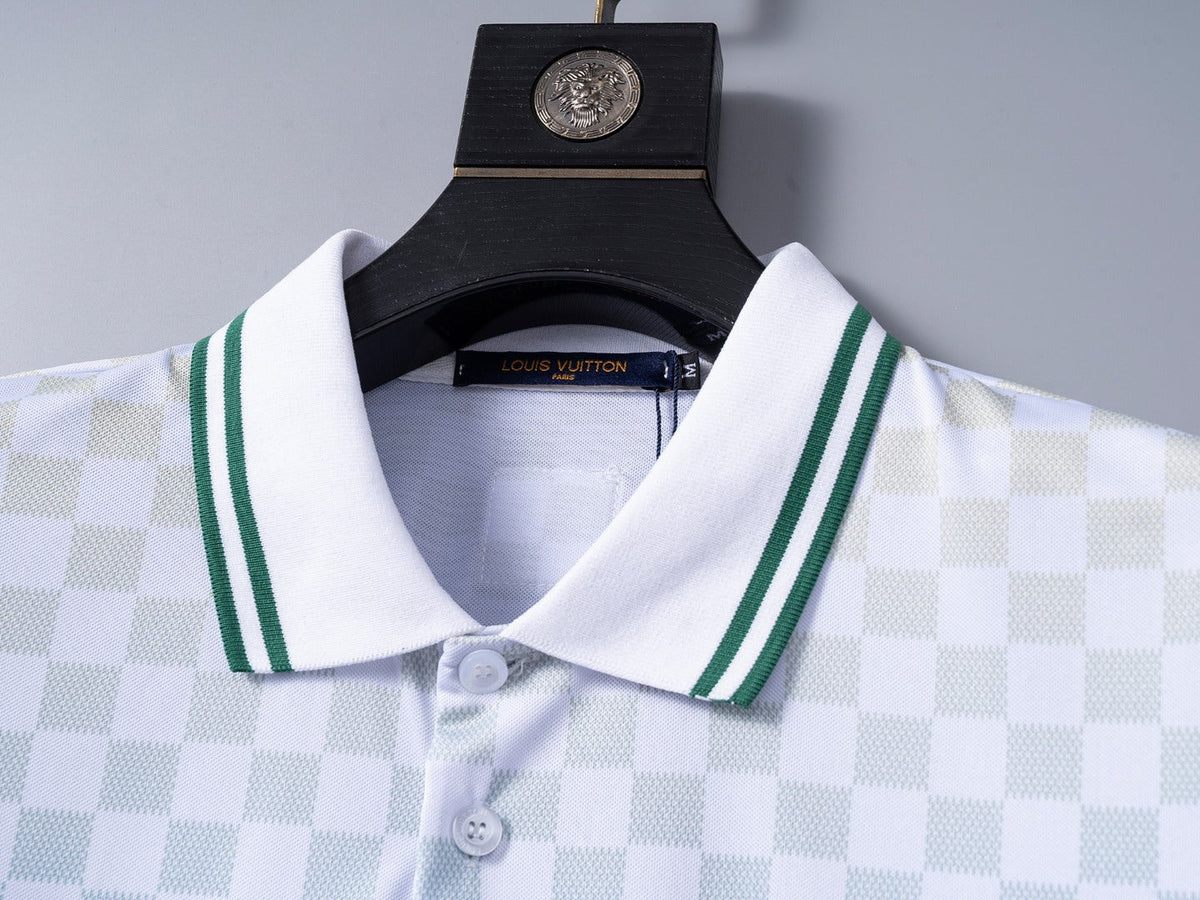 Gradient checkerboard printed lapel T-shirt