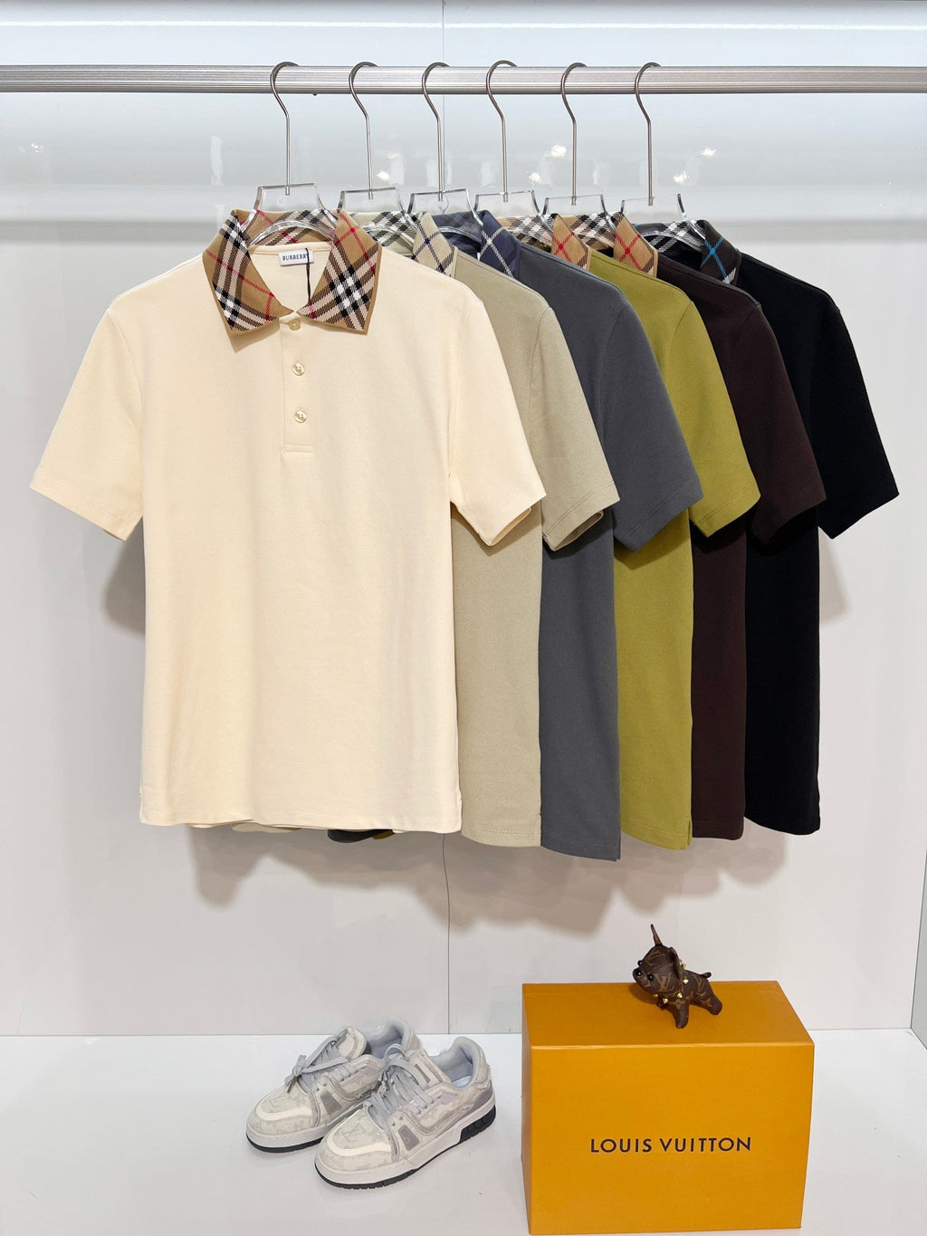 Color blocked flat collar classic plaid collar letter polo shirt
