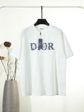 Embroidered T-shirt with floral letter stickers on the chest
