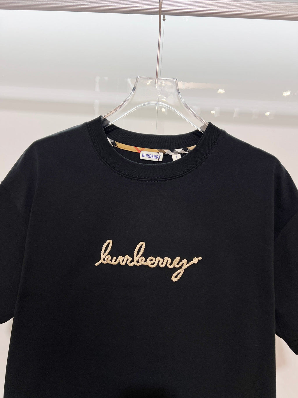 Front hemp rope embroidered letter logo short sleeved shirt