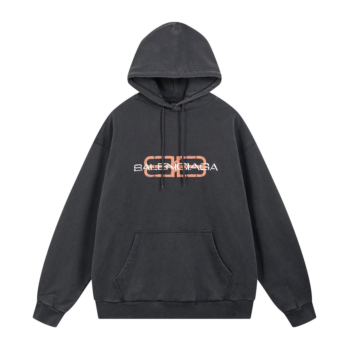 Two tone fuzzy printed washed water used hooded sweatshirt