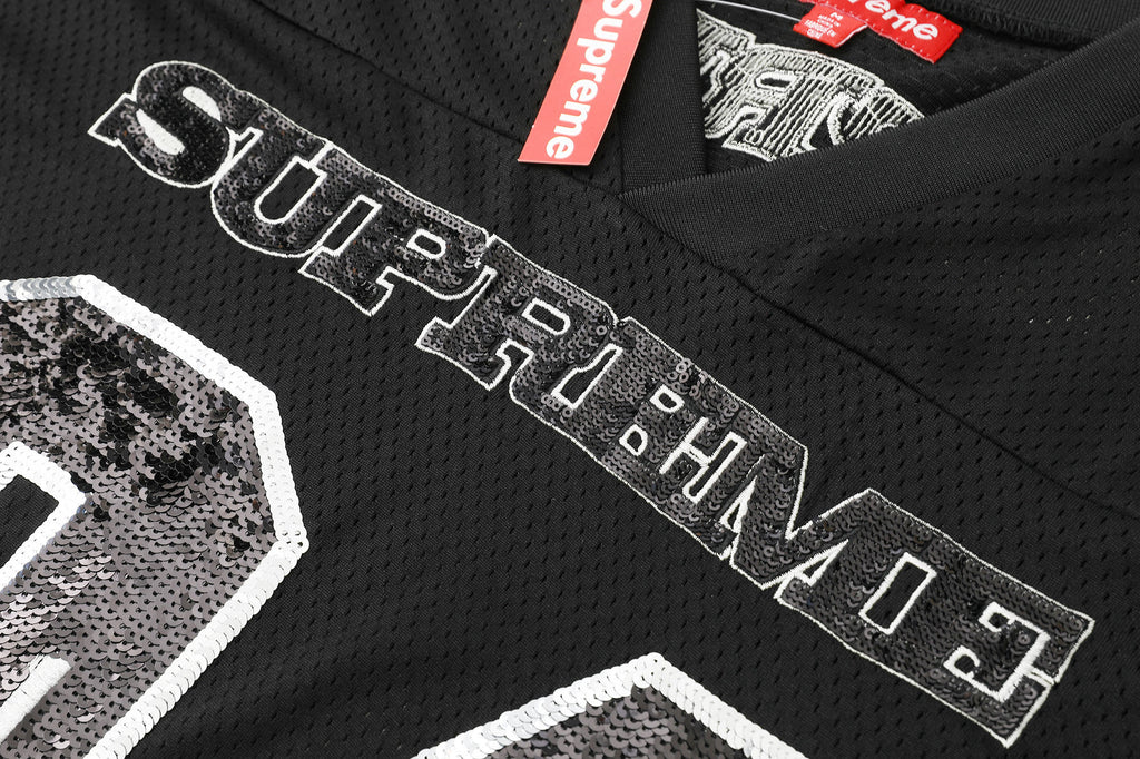 Sequin decal short sleeved casual football jersey for both men and women