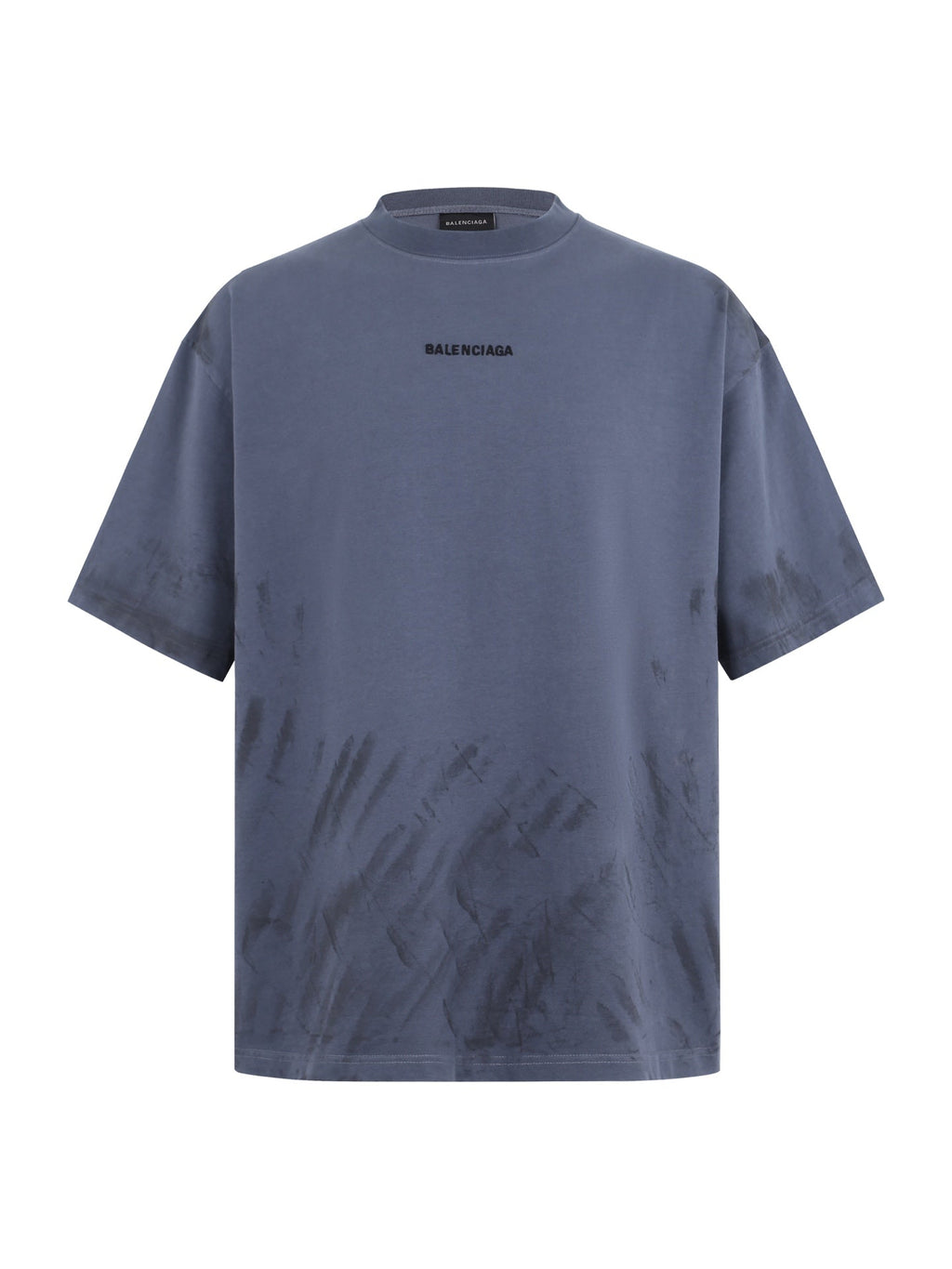 Color fading effect round neck embroidered short sleeved T-shirt
