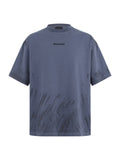 Color fading effect round neck embroidered short sleeved T-shirt