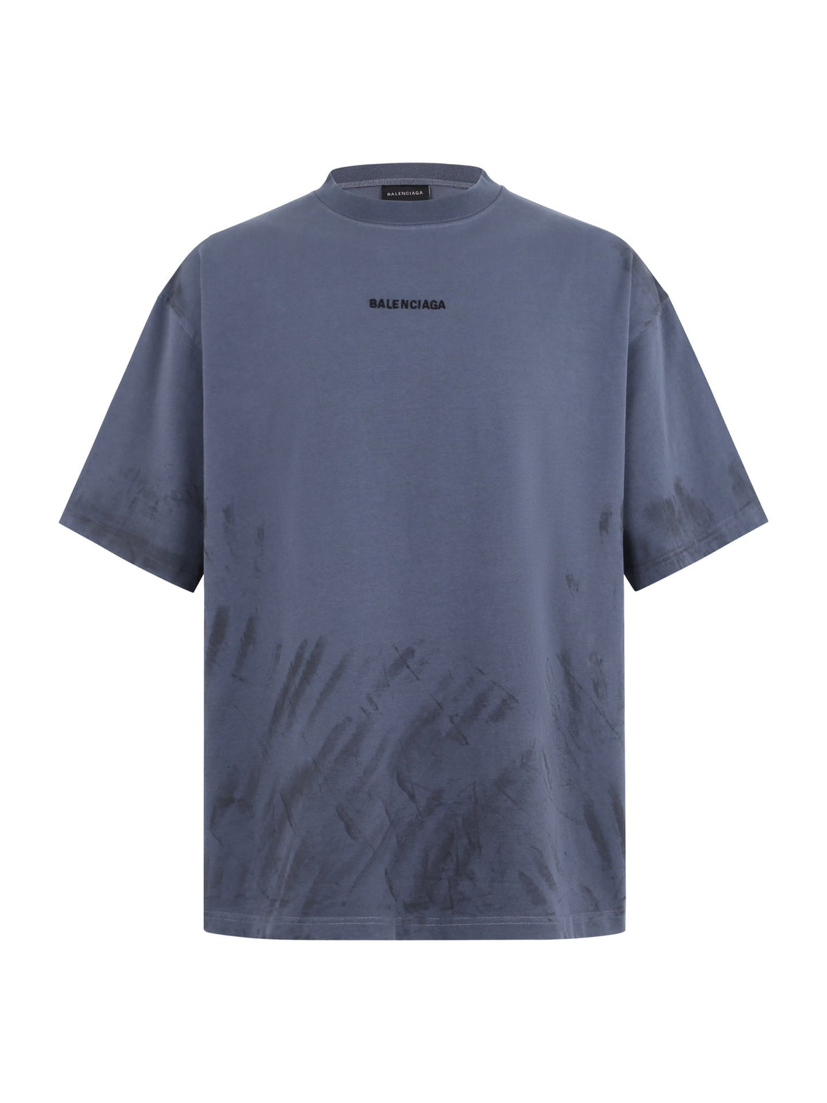 Color fading effect round neck embroidered short sleeved T-shirt