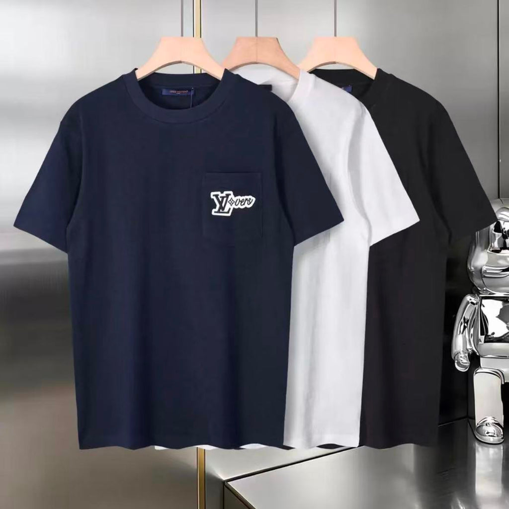 Embroidered Pocket Grid Pattern T-Shirt