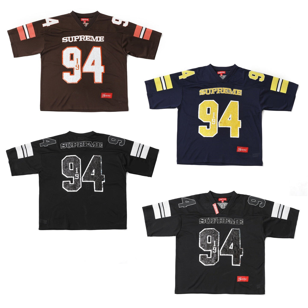 Sequin decal short sleeved casual football jersey for both men and women