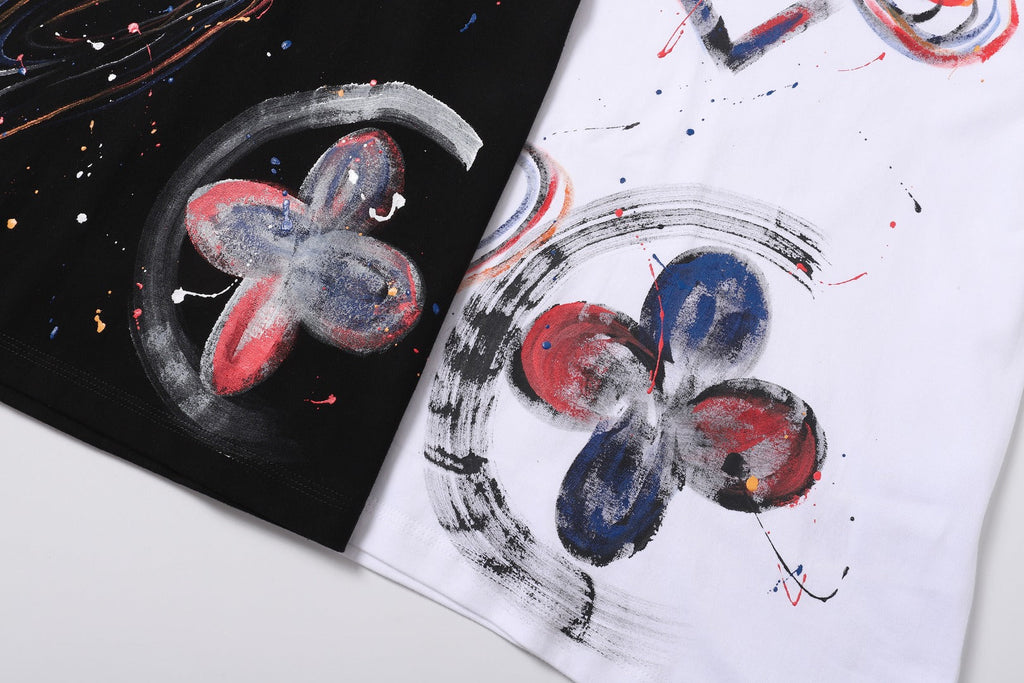 Hand drawn graffiti, splashed ink letters, logo, short sleeved shirt