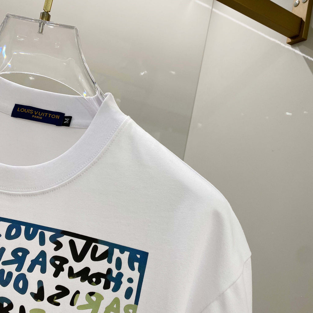 Chest sticker printed logo round neck short sleeved T-shirt 1