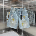 Spring and summer new cross denim shorts made of split leather