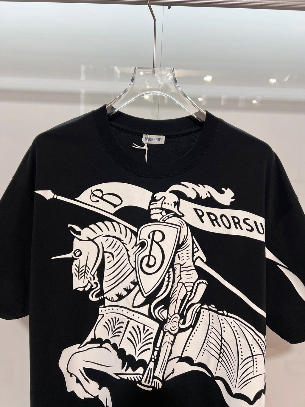Front 3D printed horse offset letter round neck T-shirt