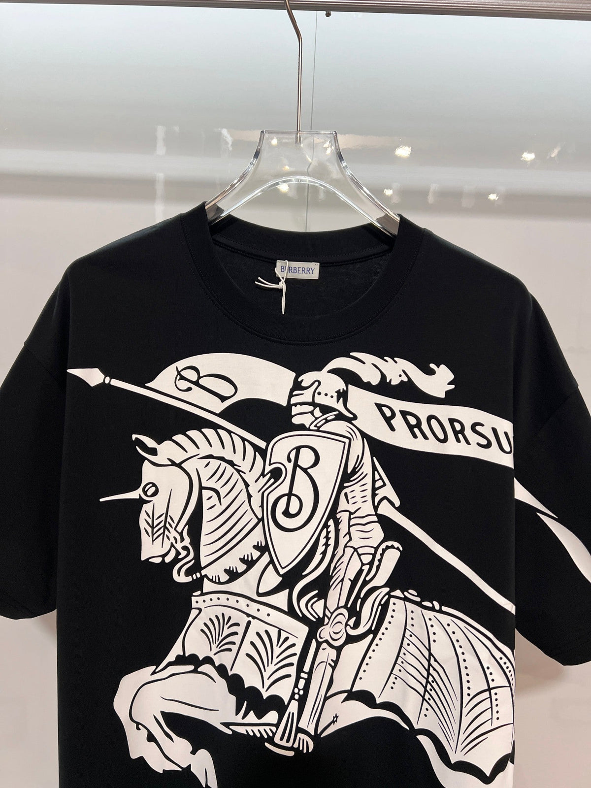 Front 3D printed horse offset letter round neck T-shirt