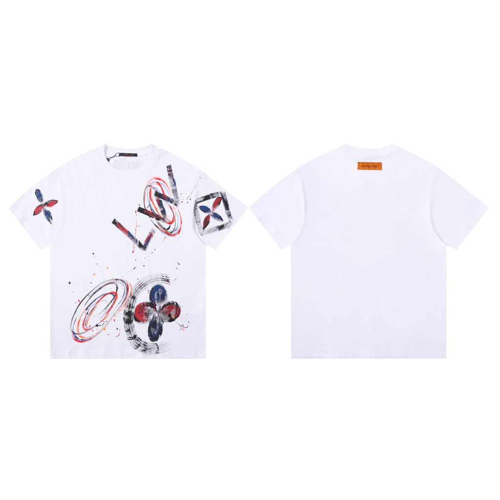Hand drawn graffiti, splashed ink letters, logo, short sleeved shirt