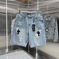 Spring and summer new cross denim shorts made of split leather