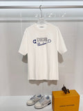 Matte splicing offset letter round neck T-shirt