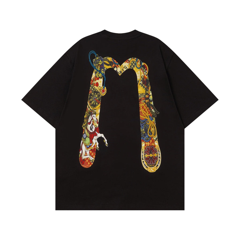 New Seagull Big M Horse Year Printed Casual Loose Round Neck Short Sleeve T-shirt
