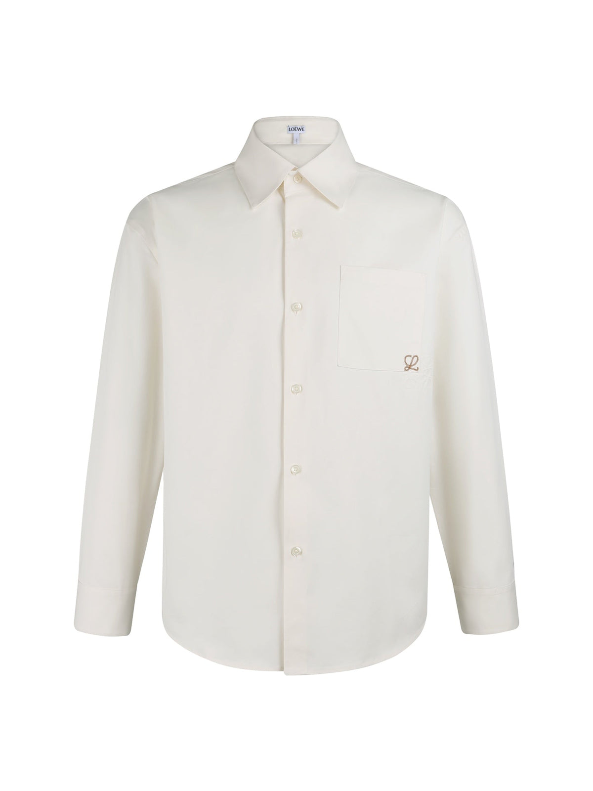 Flip collar embroidered patch pocket cotton long sleeved shirt