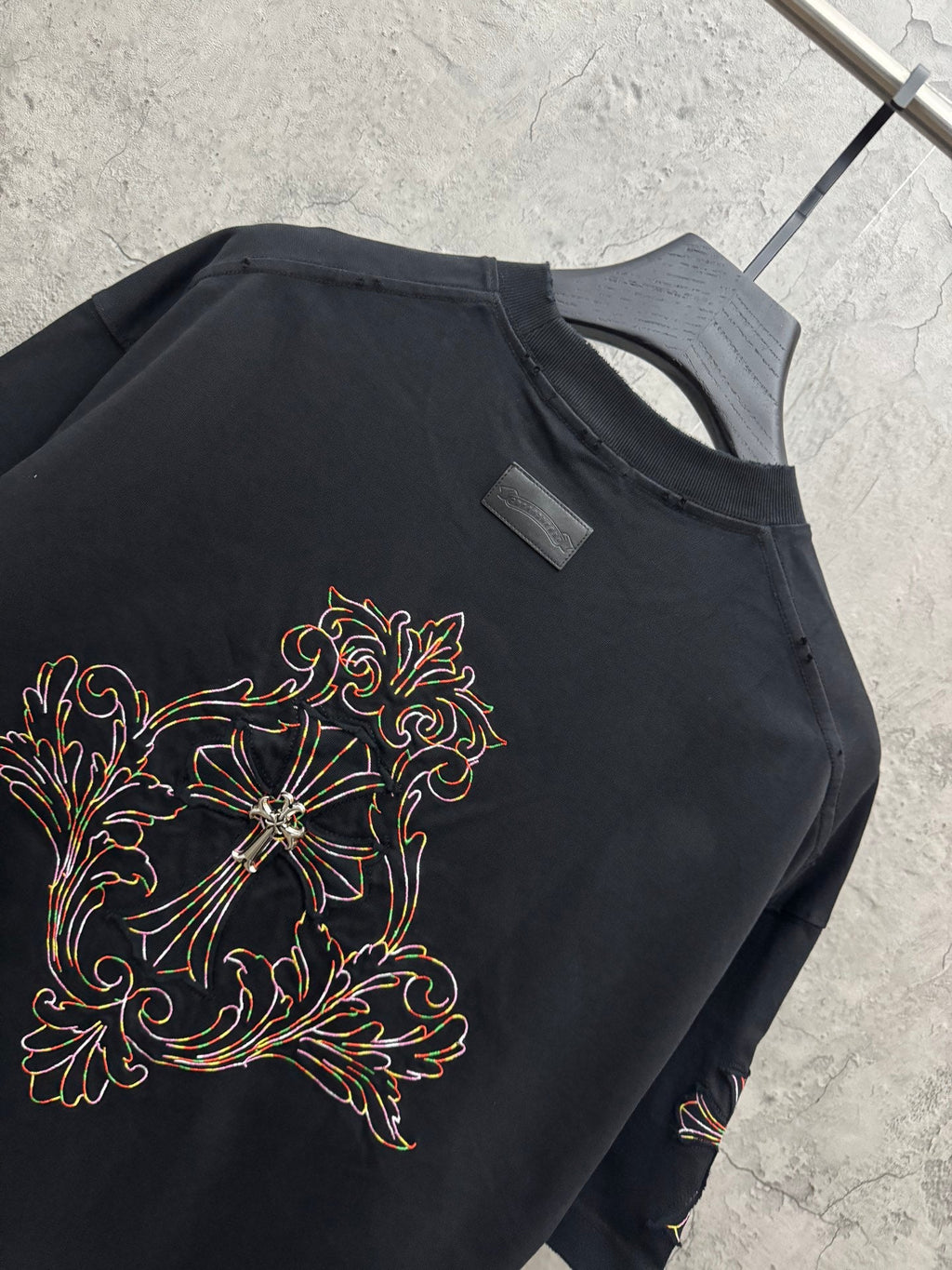 Embroidered couple short sleeved fabric with colored thread