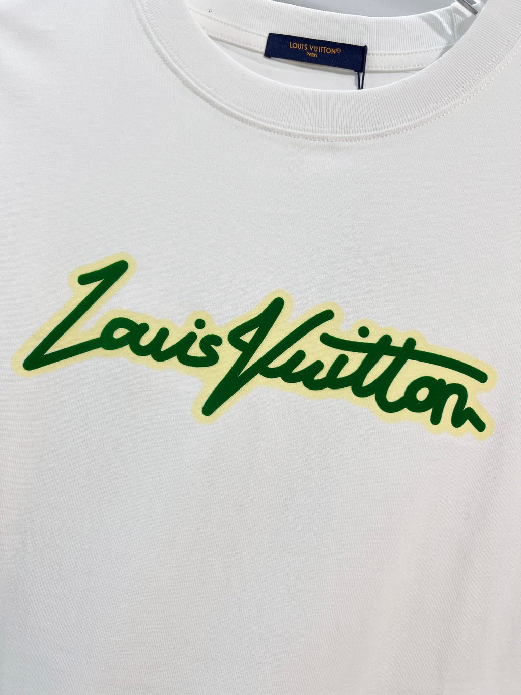 Green offset letter slogan round neck T-shirt