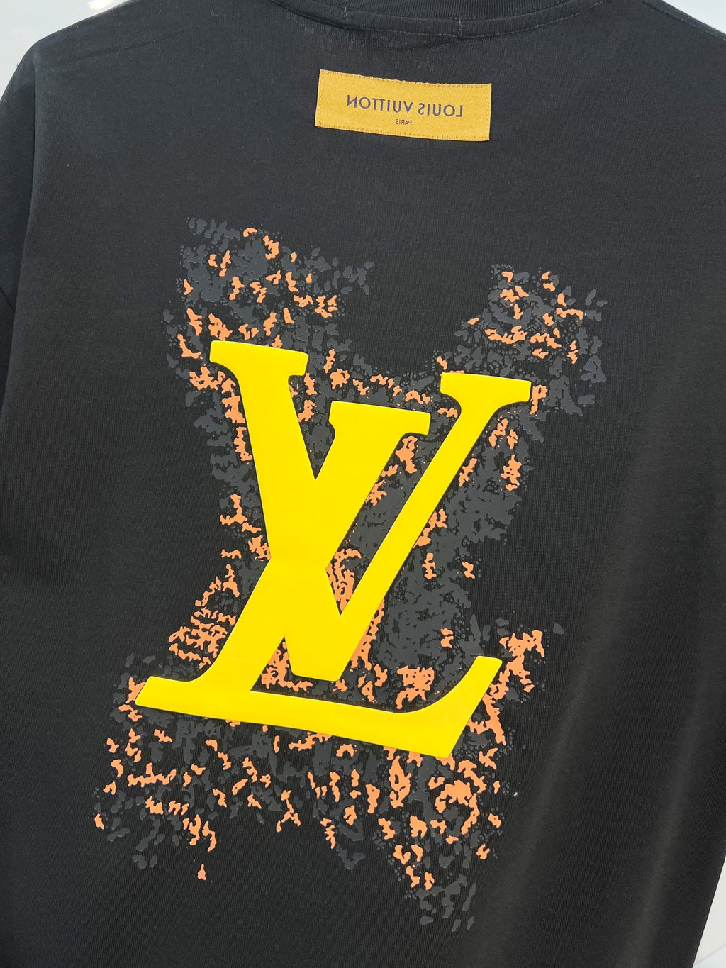 Three dimensional golden small LOGO color blocked offset printing pattern letter round neck T-shirt