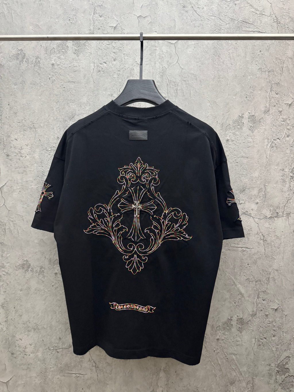 Embroidered couple short sleeved fabric with colored thread