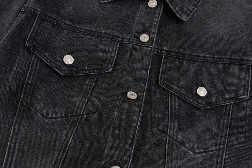 Classic back crown rhinestone vintage denim jacket
