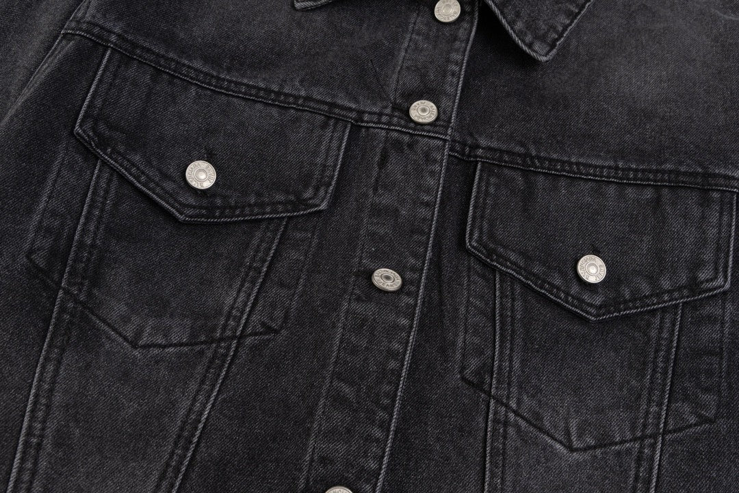 Classic back crown rhinestone vintage denim jacket