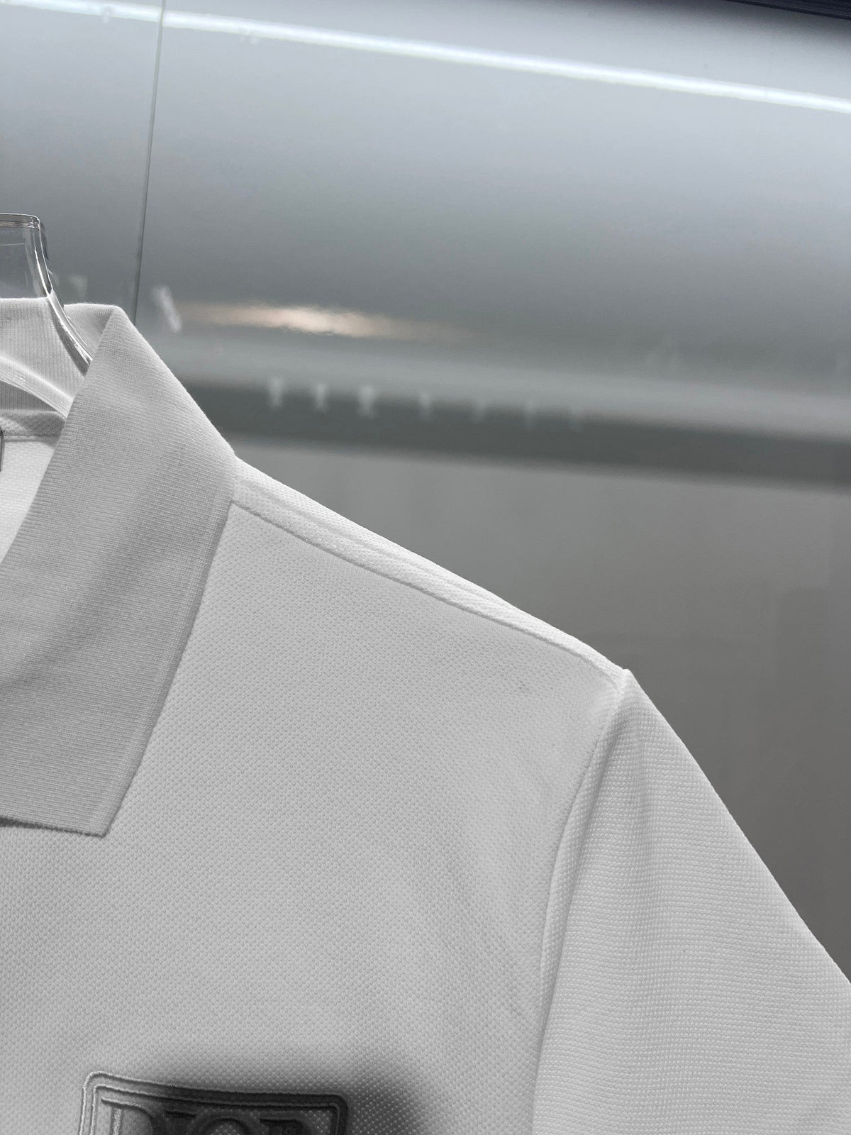 Solid color chest embroidered small letter polo shirt