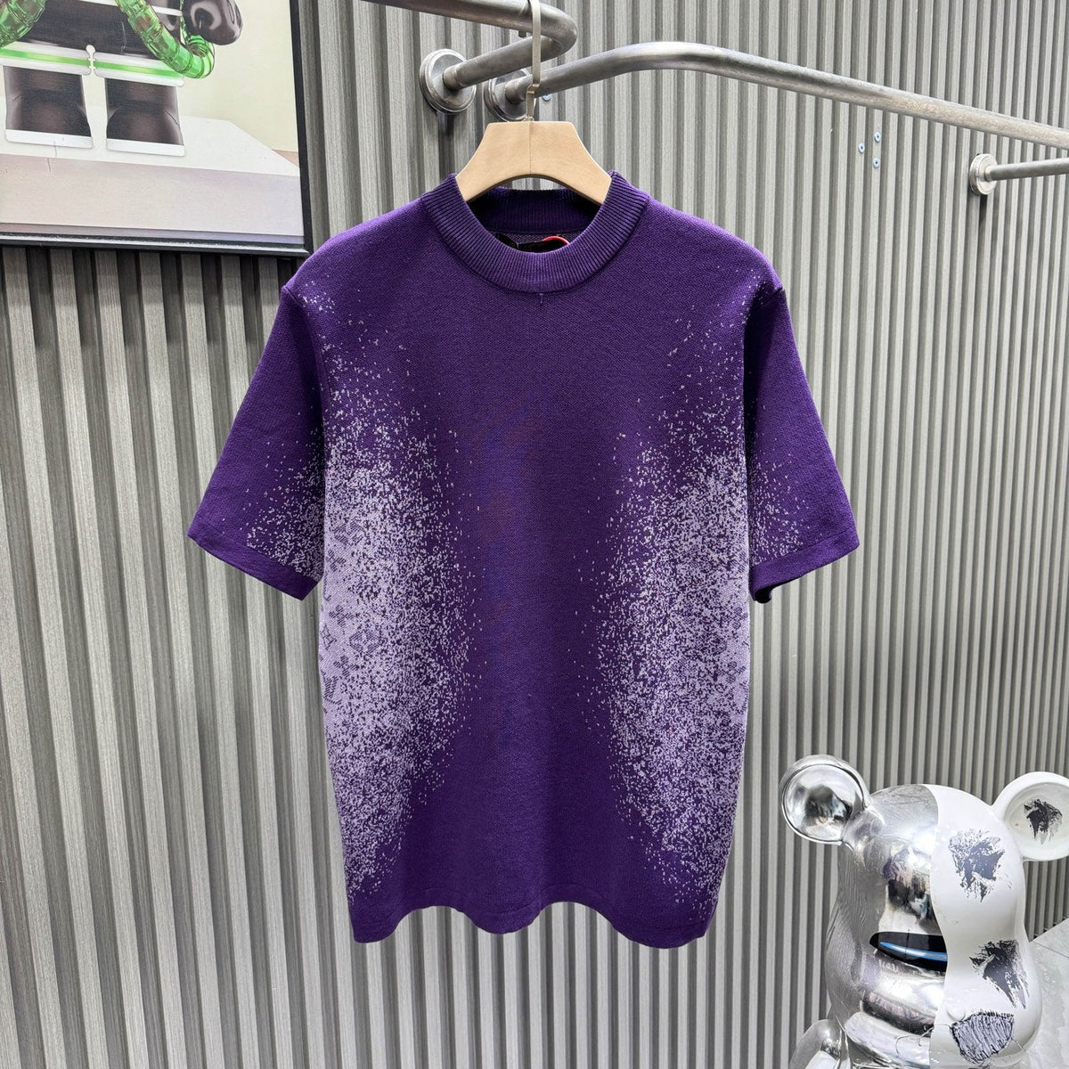 Letter dark jacquard gradient knitted shirt short sleeved
