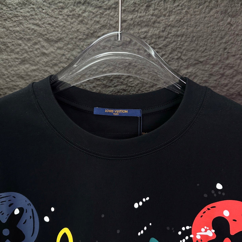 New splashed ink color logo couple's short sleeved T-shirt