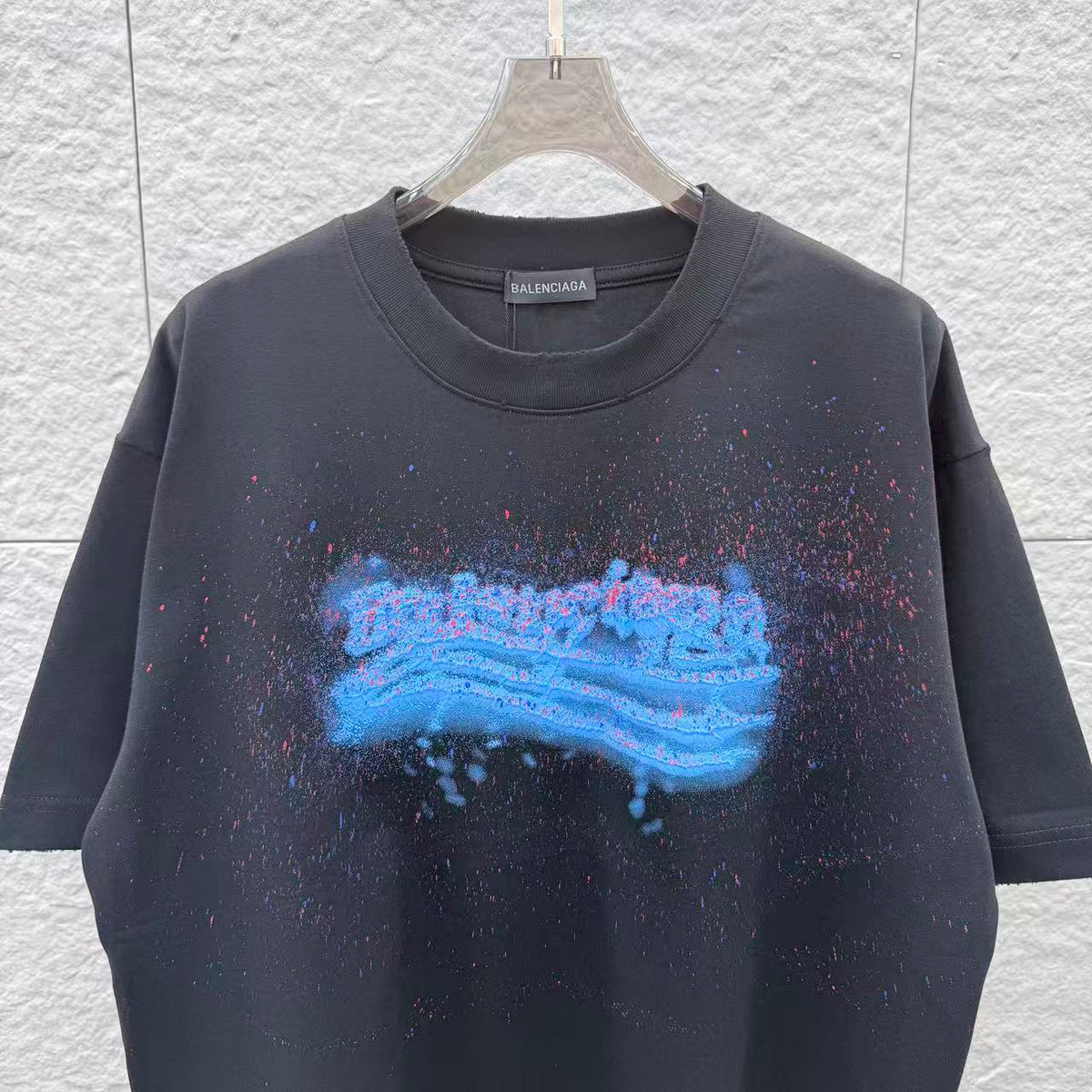 3D foam hand-painted ink splashed round neck short sleeved t-shirt