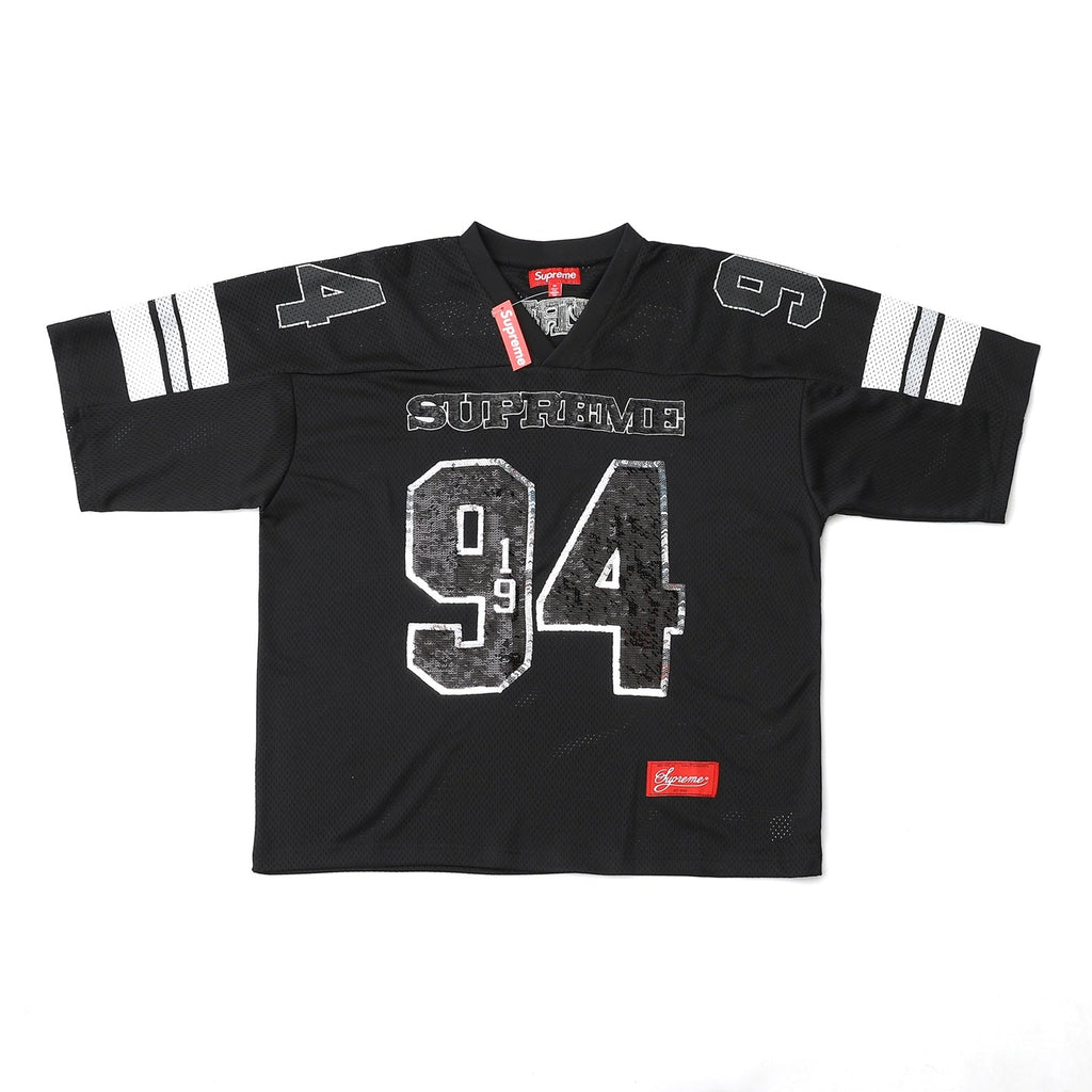 Sequin decal short sleeved casual football jersey for both men and women