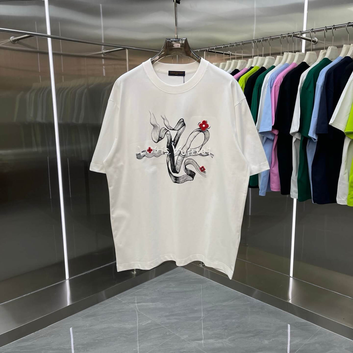 Ink Ribbon Red Floral Embroidered T Shirt
