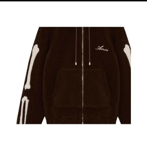 Skeleton pattern zipper drawstring left chest letter embroidery hooded sweatshirt