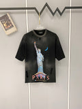 New American style acid washed vintage laser burned flower sticker embroidered couple casual short sleeved T-shirt