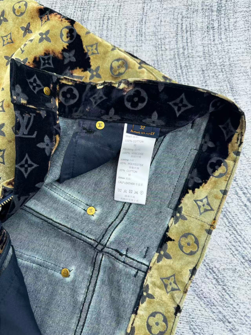 Burnt Fade Pattern Denim Matching Set | Long Sleeve Trucker Jacket + Wide Leg Pants