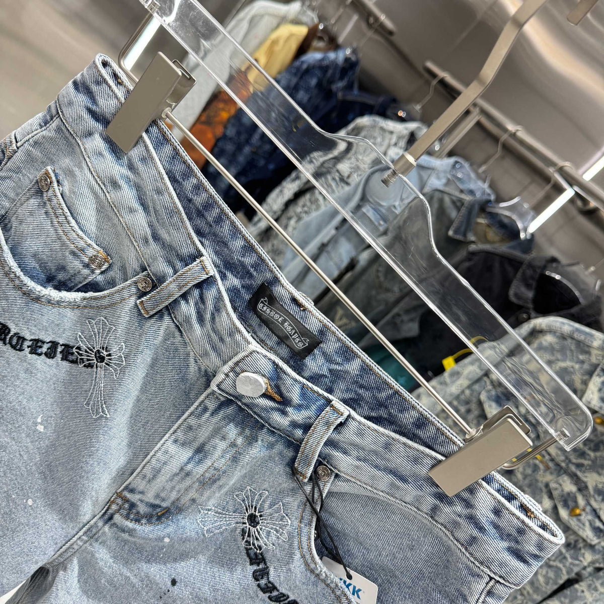 Spring and summer new cross denim shorts made of split leather