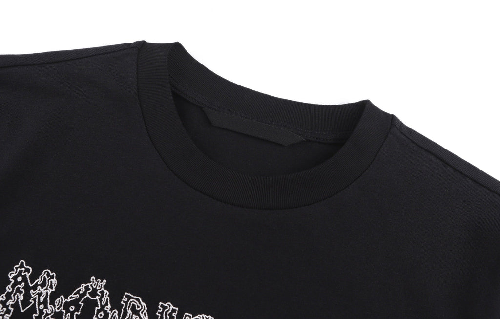 Space Embroidered Logo Round Neck Cotton T-shirt