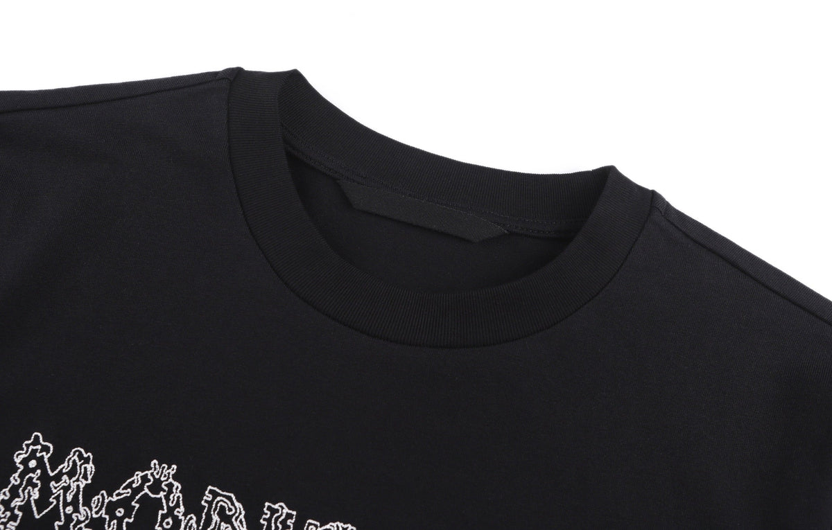 Space Embroidered Logo Round Neck Cotton T-shirt