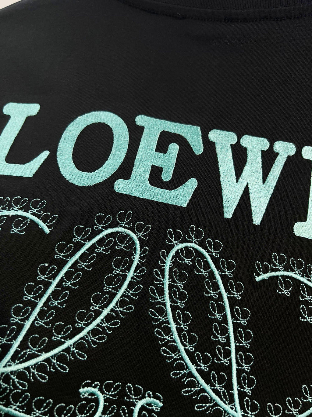 Embroidered letter t-shirt with front and back vines
