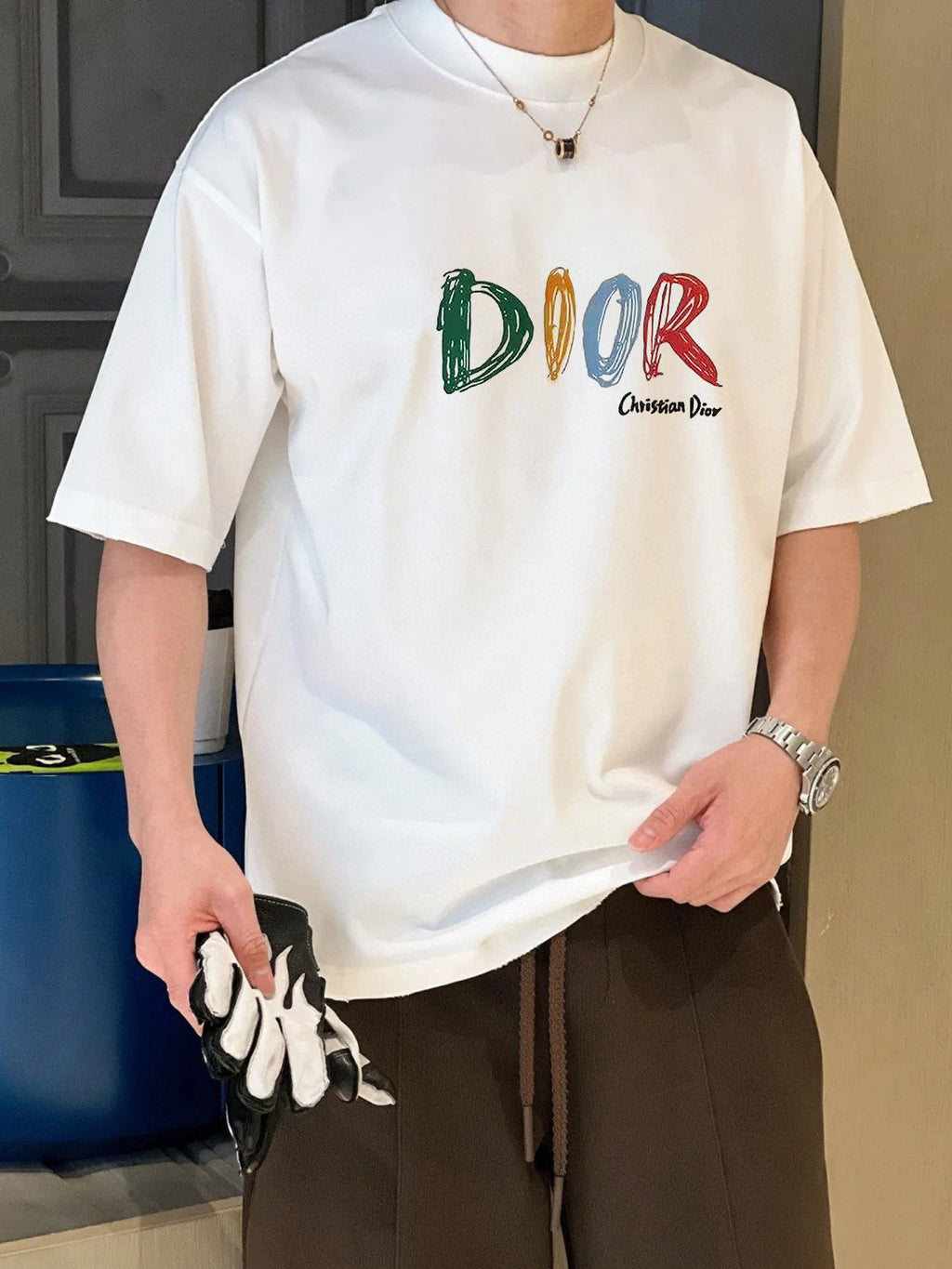 Brand letter graphic painted hot stamping printed T-shirt
