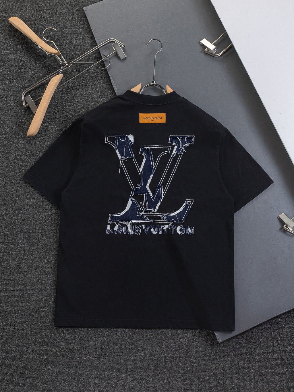Cowboy patchwork letter embroidered round neck T-shirt