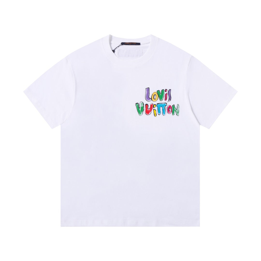 Hand drawn graffiti, splashed ink letters, logo, short sleeved t-shirt