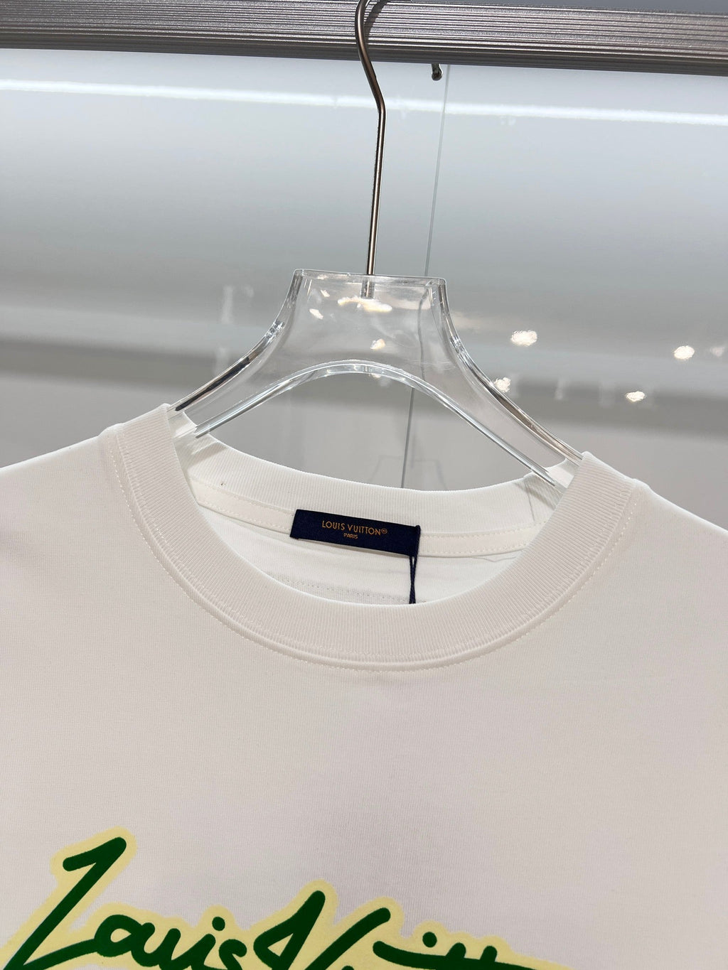 Green offset letter slogan round neck T-shirt