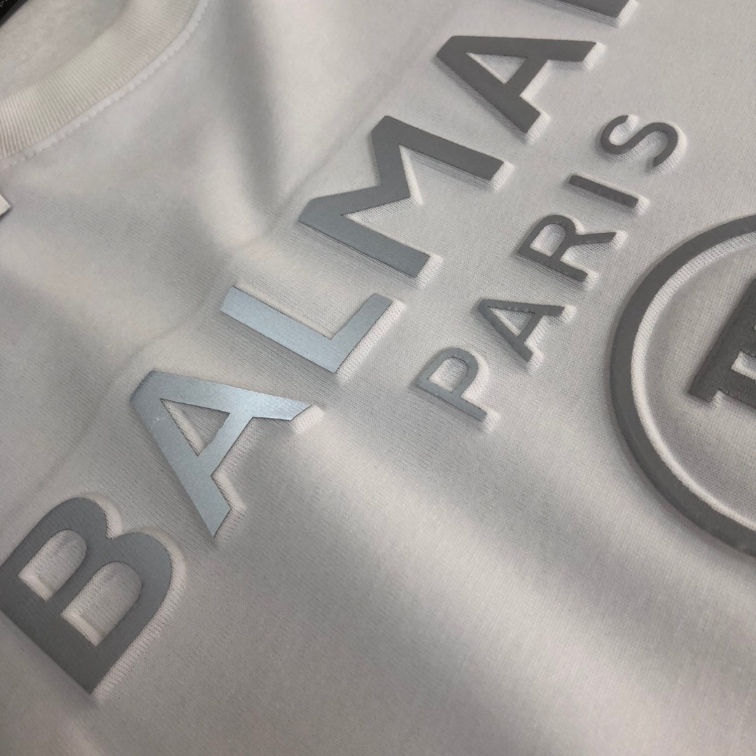 Adhesive printed letter round neck short sleeved T-shirt
