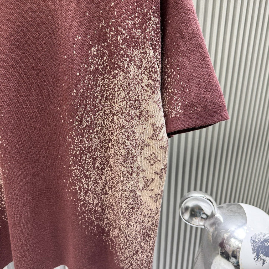 Letter dark jacquard gradient knitted shirt short sleeved